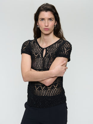 Openwork knit top with sequins 9041