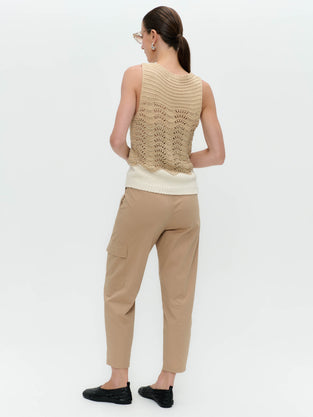 Openwork two-tone knit top 9061