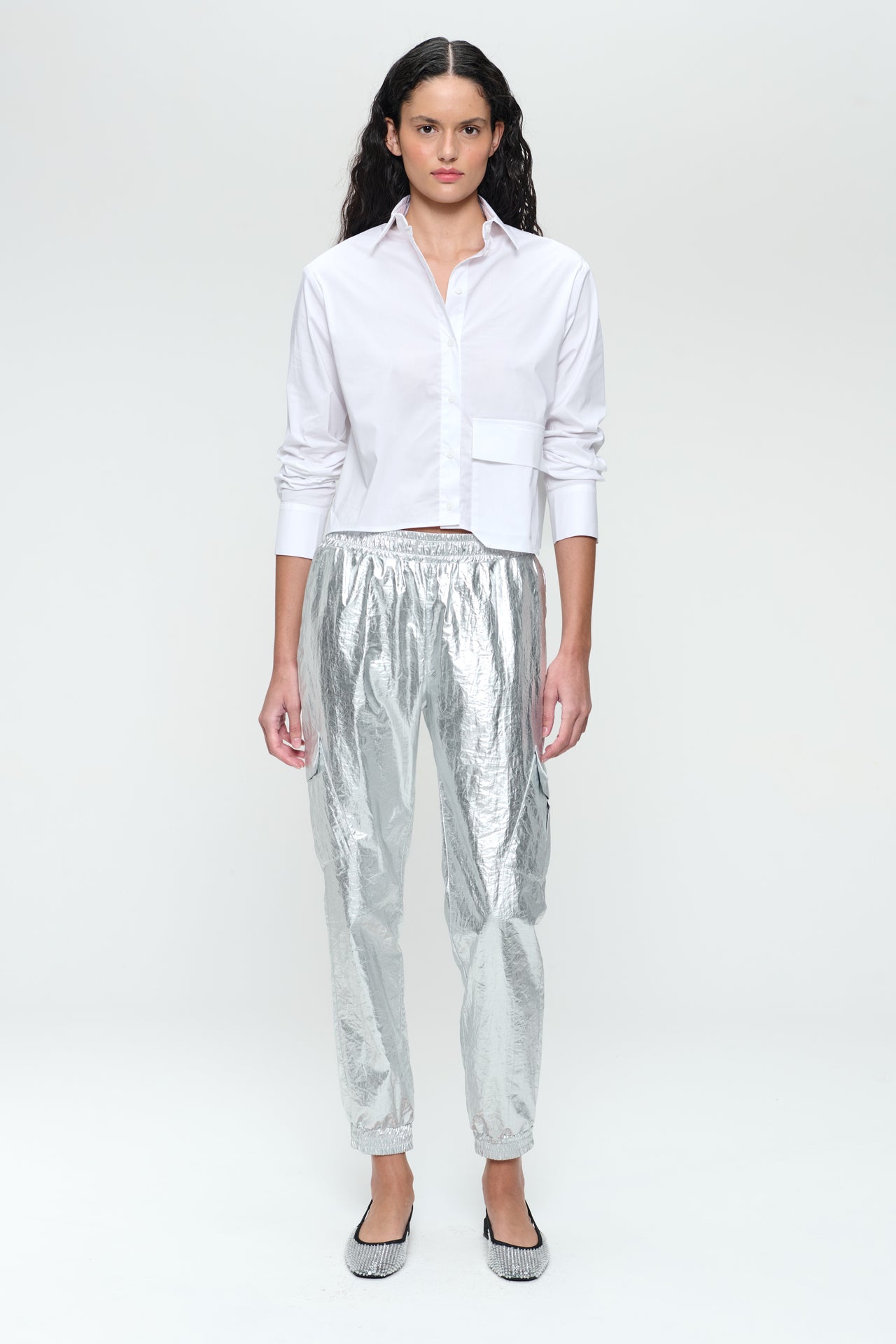 Alex silver shine foil pants