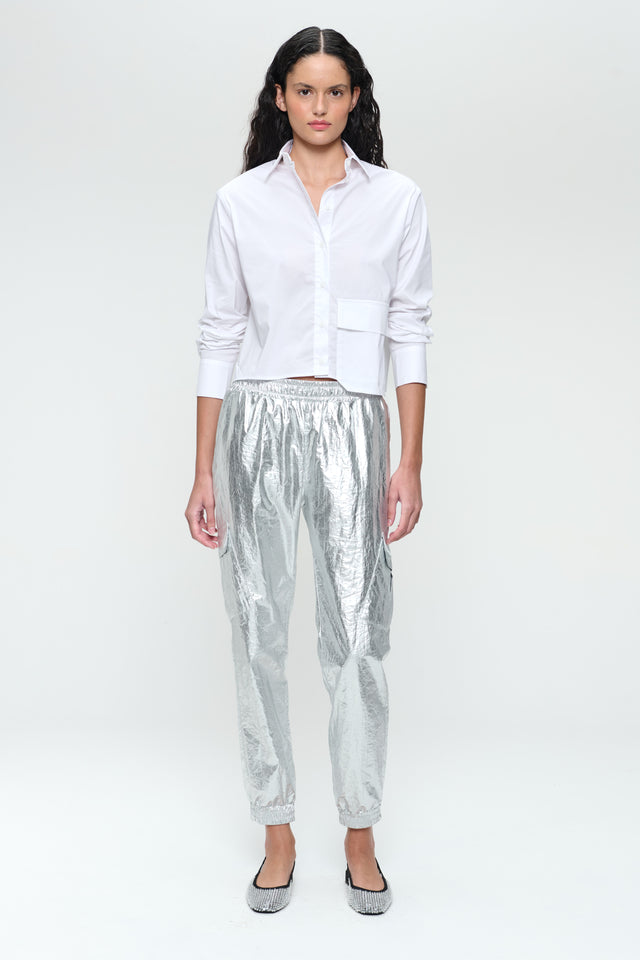 Alex silver shine foil pants