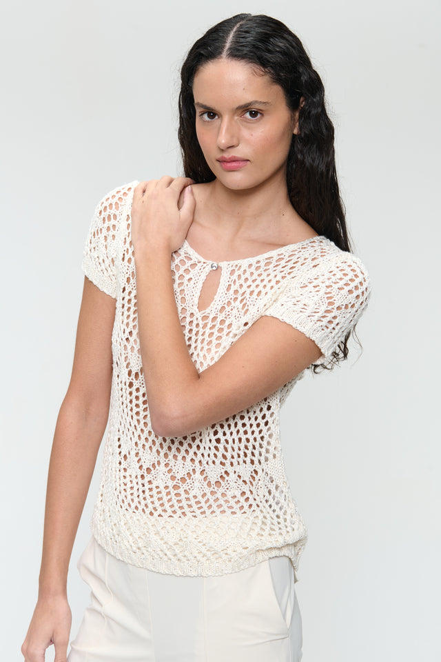 Openwork knit top with sequins 9041