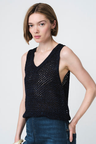 Openwork knit with sequins top 90841