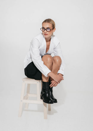 Asymmetric wrap poplin blouse