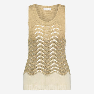 Openwork two-tone knit top 9061